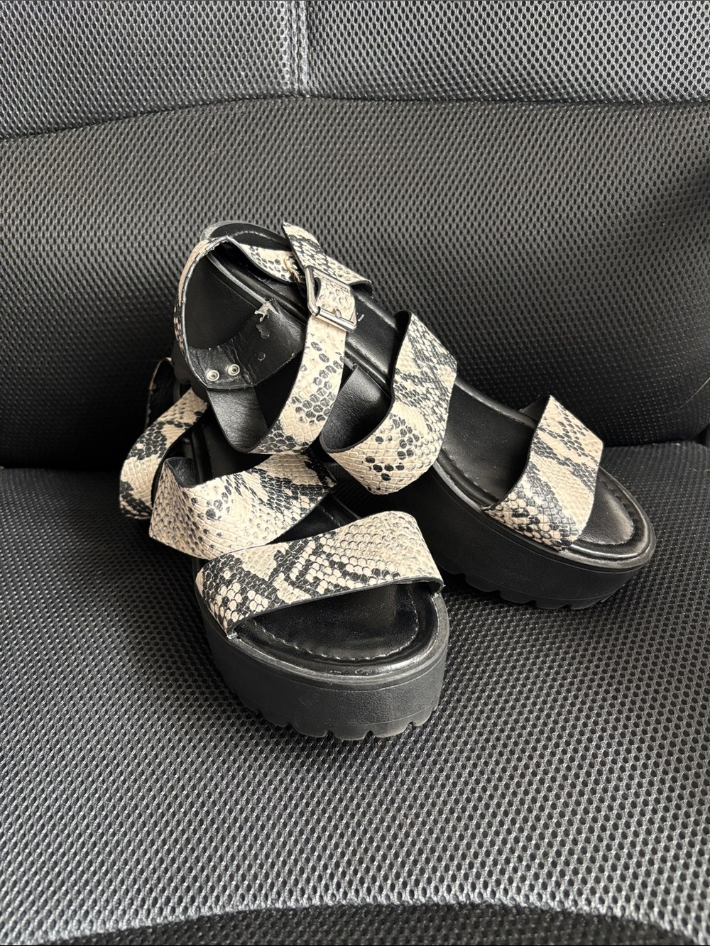 Madden Girl Platform Snake-Print Strappy Sandals - Black & Beige